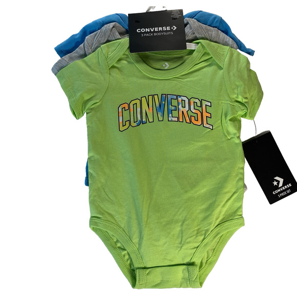 3 Pack Infant Converse Baby Bodysuits 0-6 Months Boy or Girl One Piece NEW - Picture 2 of 6